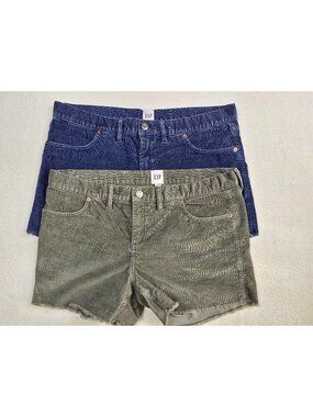 Gap Womens Corduroy Shorts Size 12 Blue & Green TWO PAIRS Raw Hem
